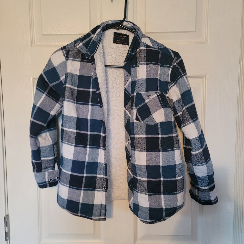Kids boys plaid flannel full button up sweatshirt - size 10/12 M